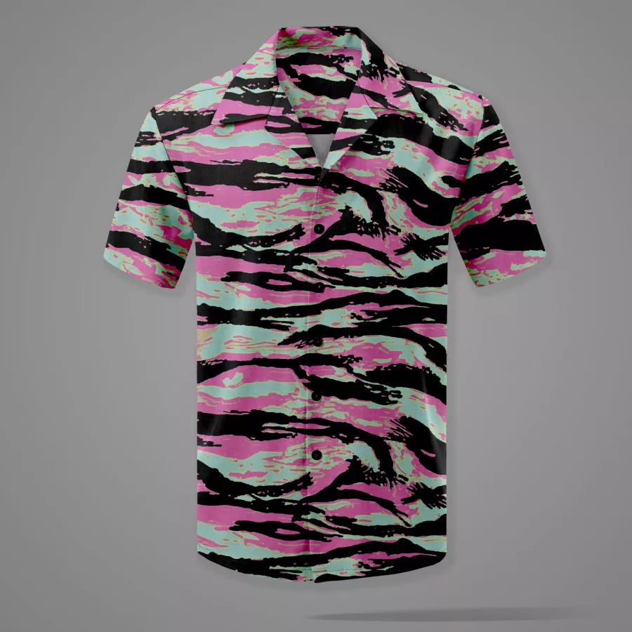 Miami Tiger Camo Hawaiian Shirt for men, front view, made in USA